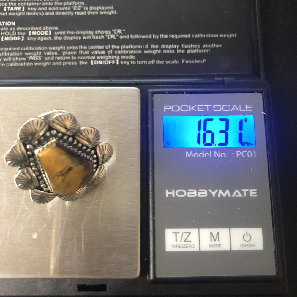 Navajo Handmade Tiger's Eye Sterling Silver Ring Size 8 Adjustable Concho Sun